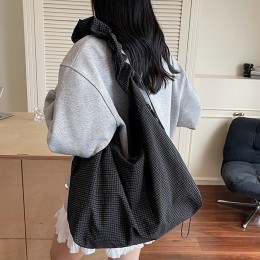 빅사이즈 체크 패브릭 에코백 데일리 숄더백