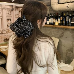 블랙 도트 빅리본 집게핀 빅사이즈 헤어핀