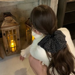블랙 도트 빅리본 집게핀 빅사이즈 헤어핀