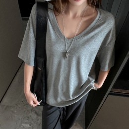여성 브이넥 여리핏 루즈핏 반팔티