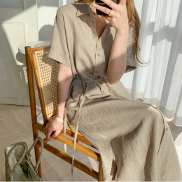 썸머 린넨 루즈핏 셔츠 롱원피스