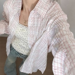 파스텔 체크 루즈핏 셔츠 아우터