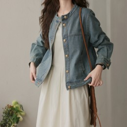 모던 라운드넥 노카라 데님 자켓  JSC-d0070