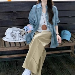 내추럴 블루 체크 루즈핏 셔츠 JSC-d0190