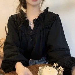 유리 콩단추 프릴 블라우스 JSC-2024041402