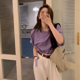 하트자수 캐주얼 반팔 티셔츠 JSC-240409