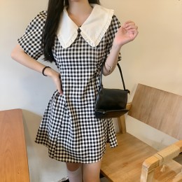 러블리 카라 체크 미니 원피스 JSC-24061102