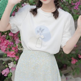 벌룬소매 플라워 반팔티 JSC-24061201