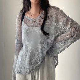 여리여리 시스루 브이넥 그물 니트 JSC-d24062302