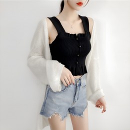 콩단추 스퀘어넥 프릴 크롭 나시 JSC-24080403