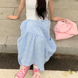 데일리 체크 밴딩 롱 스커트 UJS-016
