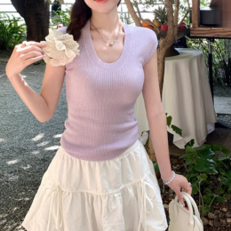 코지 라운드 캡소매 니트탑 UJS-023