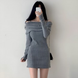 페미닌 오프숄더 슬림핏 골지 원피스 UJS-028