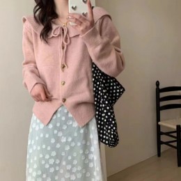 금장 버튼 포인트 케이프 니트 가디건 UJS-034