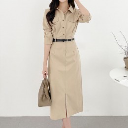 뒷밴딩 벨트세트 롱 셔츠원피스