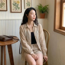 루즈핏 시스루 셔츠 반바지 세트 UJS-121