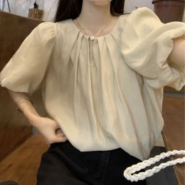 텐셀 핀턱 퍼프 주름 블라우스 UJS-185