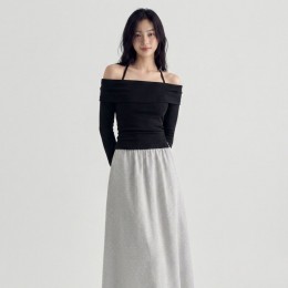 여리핏 오프숄더 홀터넥 긴팔티 UJS-257