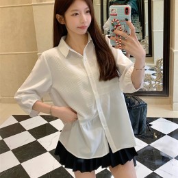 루즈핏 언발 셔링 7부 블라우스 LL-T175