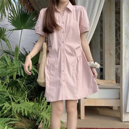 루즈핏 카라 셔츠 셔링 원피스 LL-D176