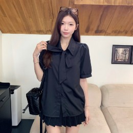 리본카라 반팔 블라우스 LL-T185