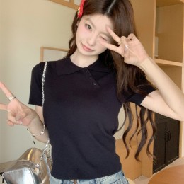 카라 사선 버튼 반팔 티셔츠 LL-T187
