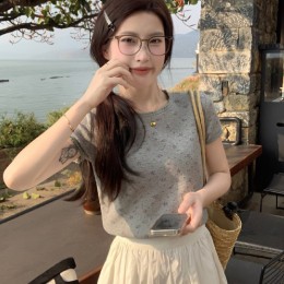 플라워 프릴 반팔 니트 LL_T188