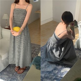스퀘어넥 체크 끈나시 원피스 LL_D184