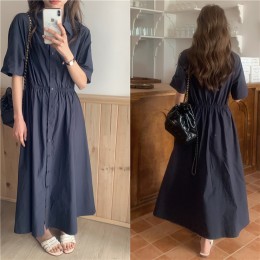 카라 밴딩 플레어 셔츠 원피스 LL_D185