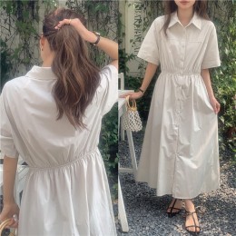 카라 밴딩 플레어 셔츠 원피스 LL_D185