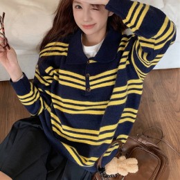 카라 스트라이프 니트 맨투맨 LL_T194