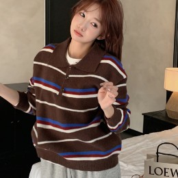 카라 스트라이프 니트 맨투맨 LL_T194