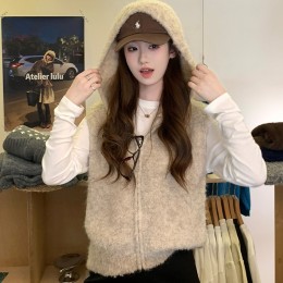 털니트 후드 집업 조끼 LL_O139