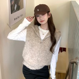 털니트 후드 집업 조끼 LL_O139