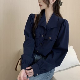 브이넥 카라 진주 버튼 셔츠 LL_T202