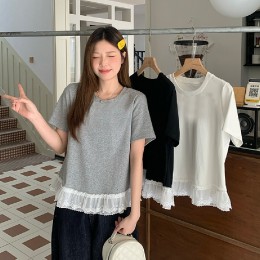 물결 레이스 기본 반팔 티셔츠 LL_T205