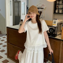 물결 레이스 기본 반팔 티셔츠 LL_T205