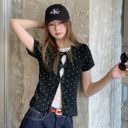 도트 리본 레이어드 반팔 티셔츠 LL_T208