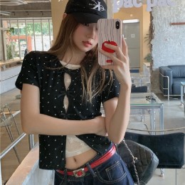 도트 리본 레이어드 반팔 티셔츠 LL_T208