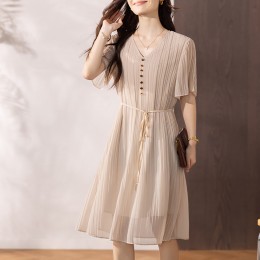 브이넥 플리츠 원피스 LL_D190