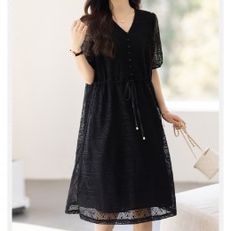 브이넥 시스루 허리끈 망사 원피스 LL_D193