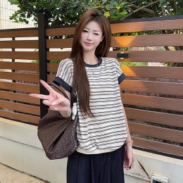 스트라이프 배색 나그랑 반팔 티셔츠 LL_T214