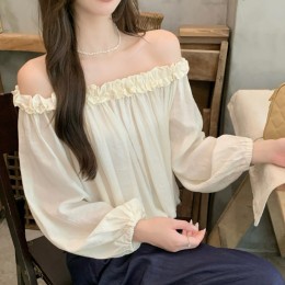 프릴 오프숄더 밑단밴딩 블라우스 LL_T216