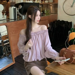 프릴 오프숄더 밑단밴딩 블라우스 LL_T216