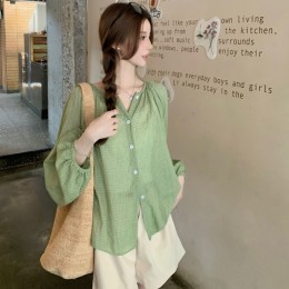 체크 셔링 블라우스 LL_T217