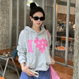 프린팅 크롭 후드 맨투맨 T_222