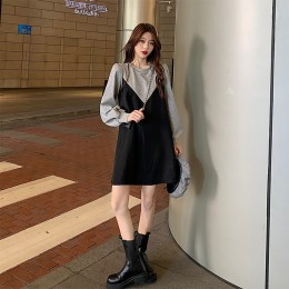 라운드넥 배색 원피스 LL-D122