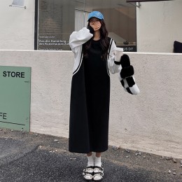 오버핏 배색 롱원피스 LL-D125