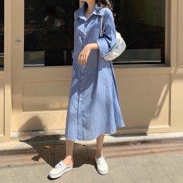 루즈핏 스트라이프 셔츠 원피스 LL-D127