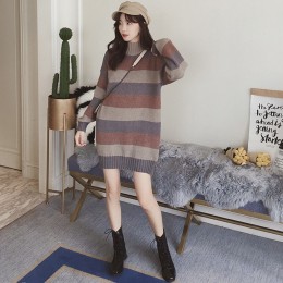 배색 폴라 롱 니트 원피스 LL-D130